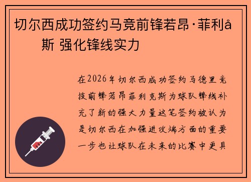 切尔西成功签约马竞前锋若昂·菲利克斯 强化锋线实力